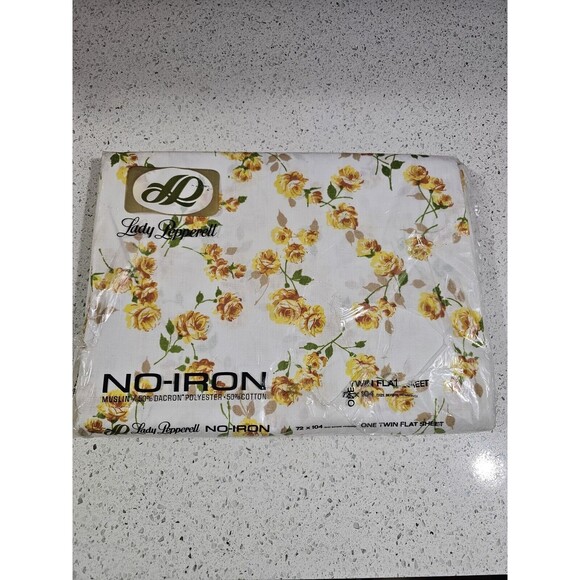Lady Pepperell Twin Fitted and Flat Sheets Set 39"x75" Yellow Floral VTG NOS New - Picture 2 of 2
